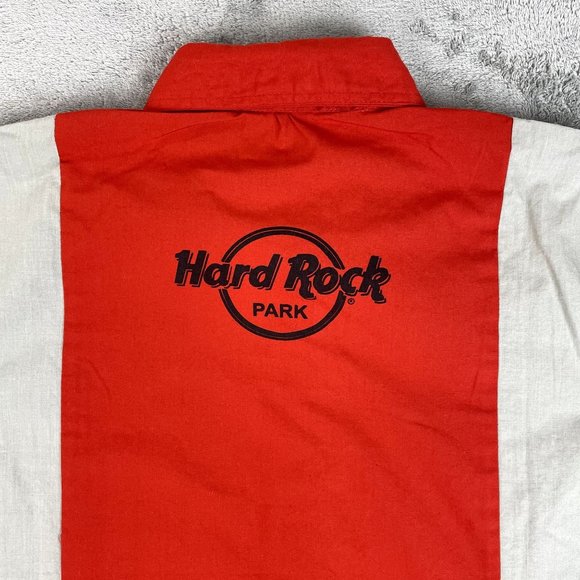 Hard Rock Park Crew Colorblock Red Grey Button Up Short Sleeve Shirt Medium - Picture 5 of 8
